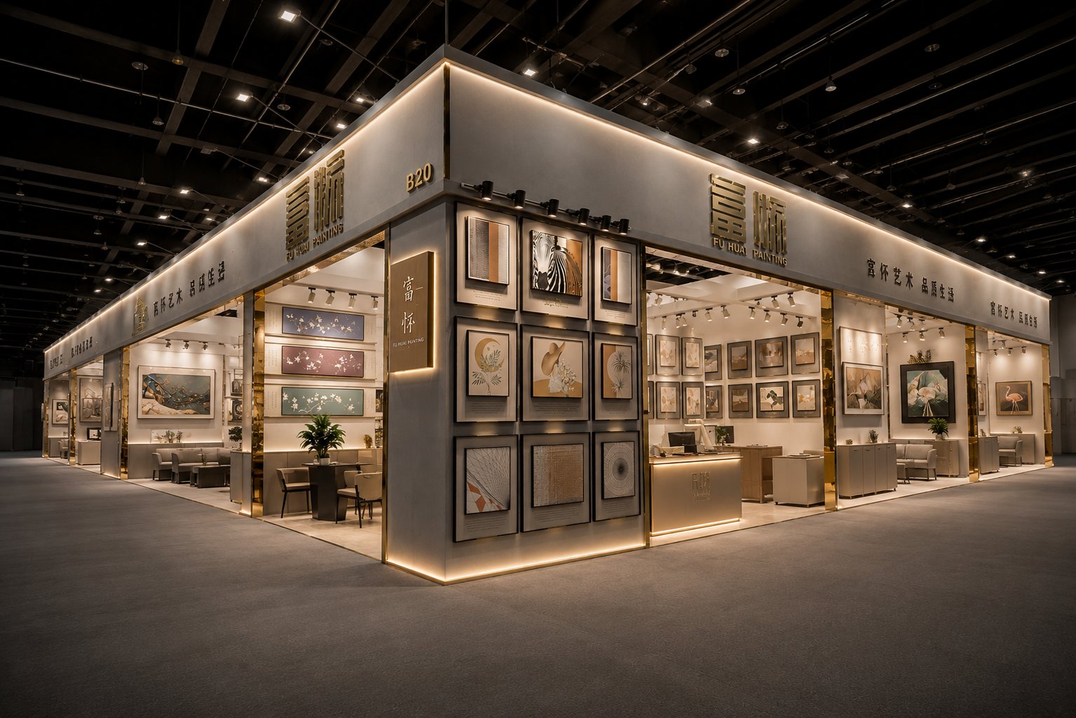 FU HUAI exhibition showroom booth with wall art displays